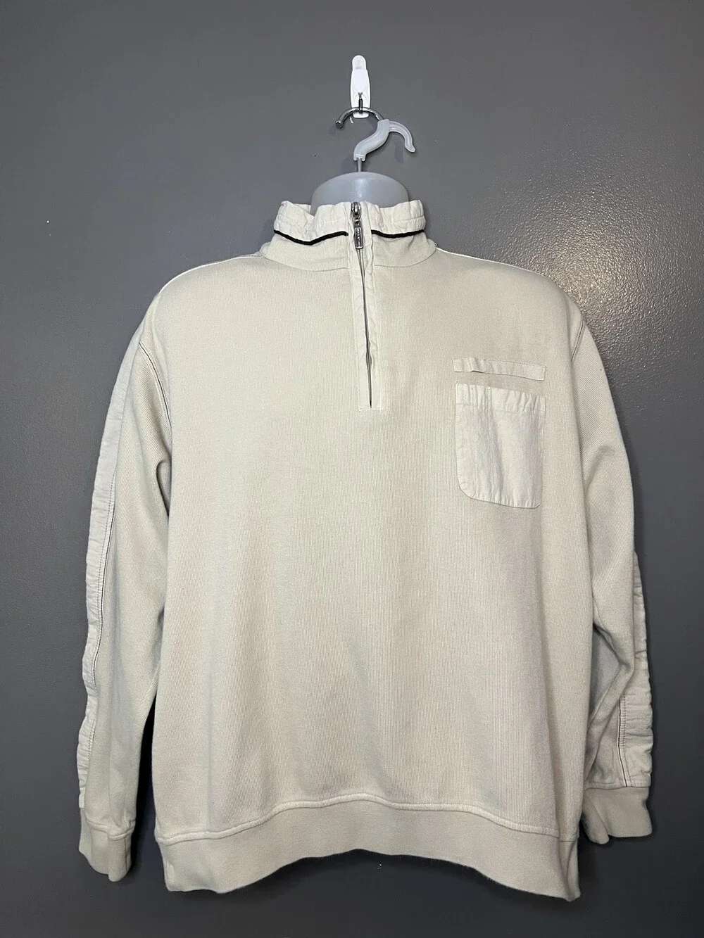Ted Lapidus Jeans Sweater Mens Large Beige Quarter Zip Cotton Pullover Top